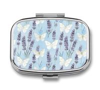 White Butterfly Garden Pill Box 2 Compartments Portable Travel Pill Case Mini Medicine Organizer for Pocket Purse Metal Waterproof Medicine Container Holder Vitamin Fish Oil