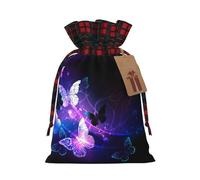 White Butterfly Print Christmas Wrapping Bags Gift Bags With Drawstring, Xmas Party Presents And Favors