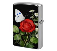 White Butterfly Red Rose Lighter Case Classic Pocket Lighter Cover Windproof Flip-Top Metal Lighters Sleeve Double-Sided Lighters Covers for Men Women