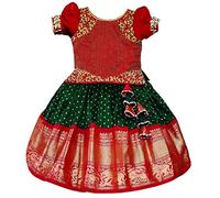 White Button Baby Girl's Jacquard Readymade Lehenga Choli, Red,Green, 4 Years-5 Years