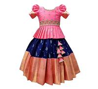 White Button Girls Polyester Blend Readymade Lehenga Choli Set, Light Pink, 7-8 Years