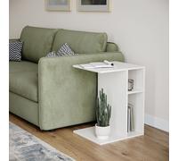(White) C-Shape Sofa Side Wooden Table End Coffee Bedside Nightstand Laptop Living Room