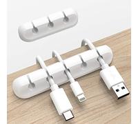 White Cable Clips, Cord Organizer Cable Management, Cable Organizers USB Cable Holder Wire Organizer Cord Clips, 2 Packs Cord Holder for Desk Car Home and Office (5, 3 Slots)