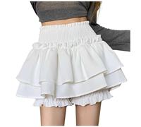 White Cake Half Skirt Ballet Style Women New Western Style Elastic Short Skirt High Waist Wooden Ear Edge, White, S