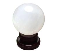 White Calcite Ball, Crystal with Wooden Base,Magic Ornament,Crystals Gemstone Sphere for Feng Shui, Divination,9cm/3.5in Gemstone Stone