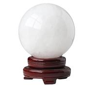 White Calcite Ball Quartz Crystal with Wooden Base,White-17cm