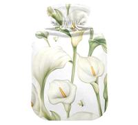 White Calla Lily Flower hot Water Bottles with Soft Cover, 1L hot compresses for The Body for Tummy Warmer, Sore Muscle, Bolsa para cólicos menstruales