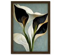 White Calla Lily Flower Pistil Bouquet Elegant Artwork Framed Wall Art Print A4 Artery8 Brown One Size