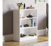 (White) Cambridge 3 Tier Wide Low Bookcase Storage Shelf