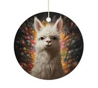 White Camel Double-Sided Ceramic Christmas Ornaments - Round Hanging Mini Xmas Tree Decorations, Ideas for Farmers, Rustic Home Decor for Indoor Outdoor Tree Decor