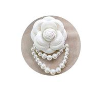 White Camellia Brooch Pin - Red Flower for Women, Elegant Wool Vintage Bow Floral Pearl Accessory for Clothing, Bag, Scarf Decoration