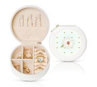 White Camellia in bloom Print Round Jewelry Box for Women, Travel Jewelry Case with Removable Dividers, for Birthday Gift