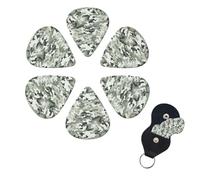 White camouflage Guitar Picks 6 Pack, 0.96mm Thickness Celluloid Bass Pick with Leather Guitar Pick Holder Keychain Abstract Art Pics Plectrum for Acoustic Electric Guitar, Ukulele, Bass