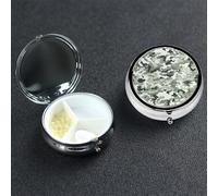White Camouflage Pill Box with Mirror 3 Compartment Decorative Pill Case for Purse or Pocket Small Round Pill Organizer Weekly Metal Medicine Tablet Vitamin Holder Travel Gift