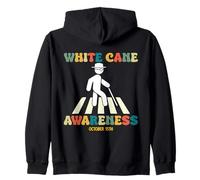 White Cane Awareness Day October 15th Retro Vintage Zip Hoodie
