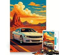 White Car on Road to Las Vegas 1000-piece Jigsaw Puzzles Brain Focus Game Expert Cutting Craftsmanship Fascinating Hobby for Idle Moments (50x75cm)