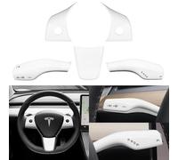 White Carbon Fiber Steering Wheel Trim & Gear Shift Cover for Tesla Model 3 (2021-2023) and Model Y (2019-2024)