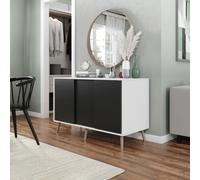 Urbn-Living Urbnliving 3-Door Sliding Cabinet Sideboard White Carcass With Black Doors Storage Organiser Home Cupboard Beech Wooden Legs