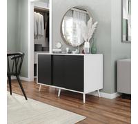 Urbn-Living Urbnliving 3-Door Sliding Cabinet Sideboard White Carcass With Black Doors Storage Organiser Home Cupboard White Wooden Legs