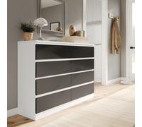 (White Carcass + Black Drawers) Modern Wide Wooden Chest of 8 Drawers Bedroom Furniture Storage Bedside Cabinet