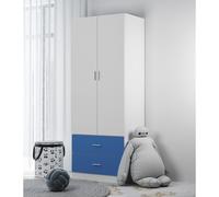 Urbn-Living Urbnliving Height 180Cm Orlando White Wooden 2 Door Blue 2 Drawer Compact Kids Wardrobe Bedroom Storage Hanging Bar