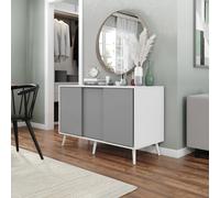 Urbn-Living Urbnliving 3-Door Sliding Cabinet Sideboard White Carcass With Grey Doors Storage Organiser Home Cupboard White Wooden Legs