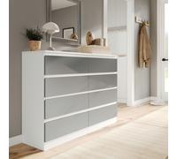 (White Carcass + Grey Drawers) Modern Wide Wooden Chest of 8 Drawers Bedroom Furniture Storage Bedside Cabinet