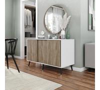 Urbn-Living Urbnliving 3-Door Sliding Cabinet Sideboard White Carcass With Oak Doors Storage Organiser Home Cupboard Black Wooden Legs