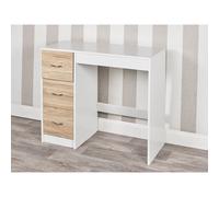URBNLIVING 3 Drawer Wooden Bedroom Dressing Table (White Carcass + Oak Drawers)