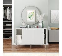 Urbn-Living Urbnliving 3-Door Sliding Cabinet Sideboard White Carcass With White Doors Storage Organiser Home Cupboard Beech Wooden Legs