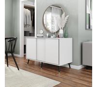 ( White Carcass + White Doors , Black legs) 3-Door Sliding Cabinet Sideboard Storage Organiser Home Cupboard on Wooden Legs