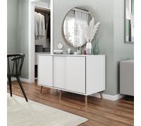 ( White Carcass + White Doors , Pine legs) 3-Door Sliding Cabinet Sideboard Storage Organiser Home Cupboard on Wooden Legs