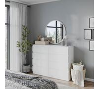 (White Carcass + White Drawers) Modern Wide Wooden Chest of 8 Drawers Bedroom Furniture Storage Bedside Cabinet