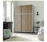 (White Carcass with Oak Doors) 6 Sliding Doors Wardrobe Bedroom Storage Closet Clothes Hanging Rail Cupboard