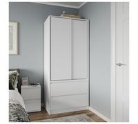 (White Carcass with White Doors) 2 Sliding Doors Wardrobe 2 Drawer Clothes Cupboard