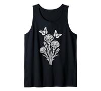 White Carnation Flowers & Butterflies on Black Shapes Mania Tank Top