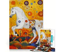 White Carousel Horse Jigsaw 1000 Pieces for Teenagers Mental Boost Game Firm Fit Secure Assembly Family Fun Night Activity (38x52cm)