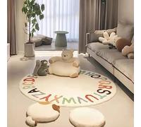 White Cartoon Colourful Letters Round Rug Kids Playmat Children Crawling Carpet Non-slip Rug Bedroom Rug Washable Non Shedding Ø 110 cm