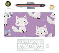 White Cartoon Fox Desk Mat Mouse Mats with Non-Slip Rubber Base Smooth Face Mouse Pad 90X40 CM Mousemat Office Desk Decor Computer Accessories Gifts Deskpad for School Home Office Gaming
