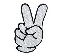 White Cartoon Hand Peace Sign Iron-On Patch | Comic Iron on Patches, Retro Patch, Hippie Embroidery Patch, Peace ironable Patch, Badges Finally Home