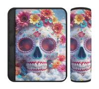 White Cartoon of The Dead Flower Skull 2 pcs car seat Strap Covers Protects Your Neck and Shoulders for SUV forro para cinturon de seguridad