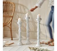 White Carved Wooden Candle Holder