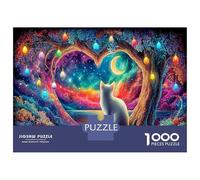 White Cat 1000 Piece Puzzle Home Decor Heart-Shaped Tree Arch for Grandparents Senior Leisure Enthusiasts Brain Training 38x26cm/1000pcs