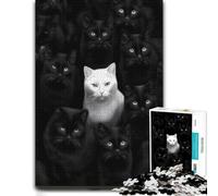 White Cat Among Black Cats Wooden Puzzle for Adults, 500 Pieces | Image-area sorting - a clear build method at home.