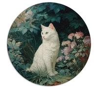 White Cat Among Flowers 1000pcs (67.5x67.5cm) Erwachsenenpuzzle - Erwachsenenpuzzle DIY-Puzzlespielzeug