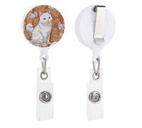 White Cat and Hamster Retractable Badge Reel - Personalized ID Name Badge Holder with Lanyard Cute Badges Reel Holder Round Nurse Doctor Name Tag Badges Clip for Work