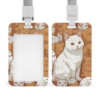 White Cat and Hamster Retractable ID Badge Holder with Lanyard - Vertical Badge Reel,Keychain Clip,Name Tag Id Card Holder Protector for Nurse Officer Teacher Security Staff Women Men
