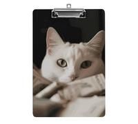 White Cat and Pile of Dollars Clipboard, A4 Acrylic Clipboard with Hanging Hole, Ultra-Light Clip Board - Holds 100 Sheets, Shatterproof Document Holder for Office, 12.5" X 8.5"