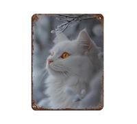 White Cat Art Tin Sign Vintage Metal Pub Club Cafe Bar Home Wall Art Decoration Poster Retro 12x16inch(30x40cm)