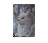 White Cat Art Tin Sign Vintage Metal Pub Club Cafe Bar Home Wall Art Decoration Poster Retro 8x12inch(20x30cm)